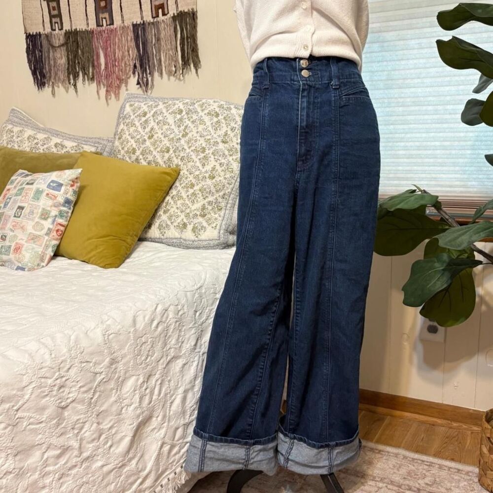 Boho Festival Western Cowgirl Cotton High Waisted Wide Leg Jeans